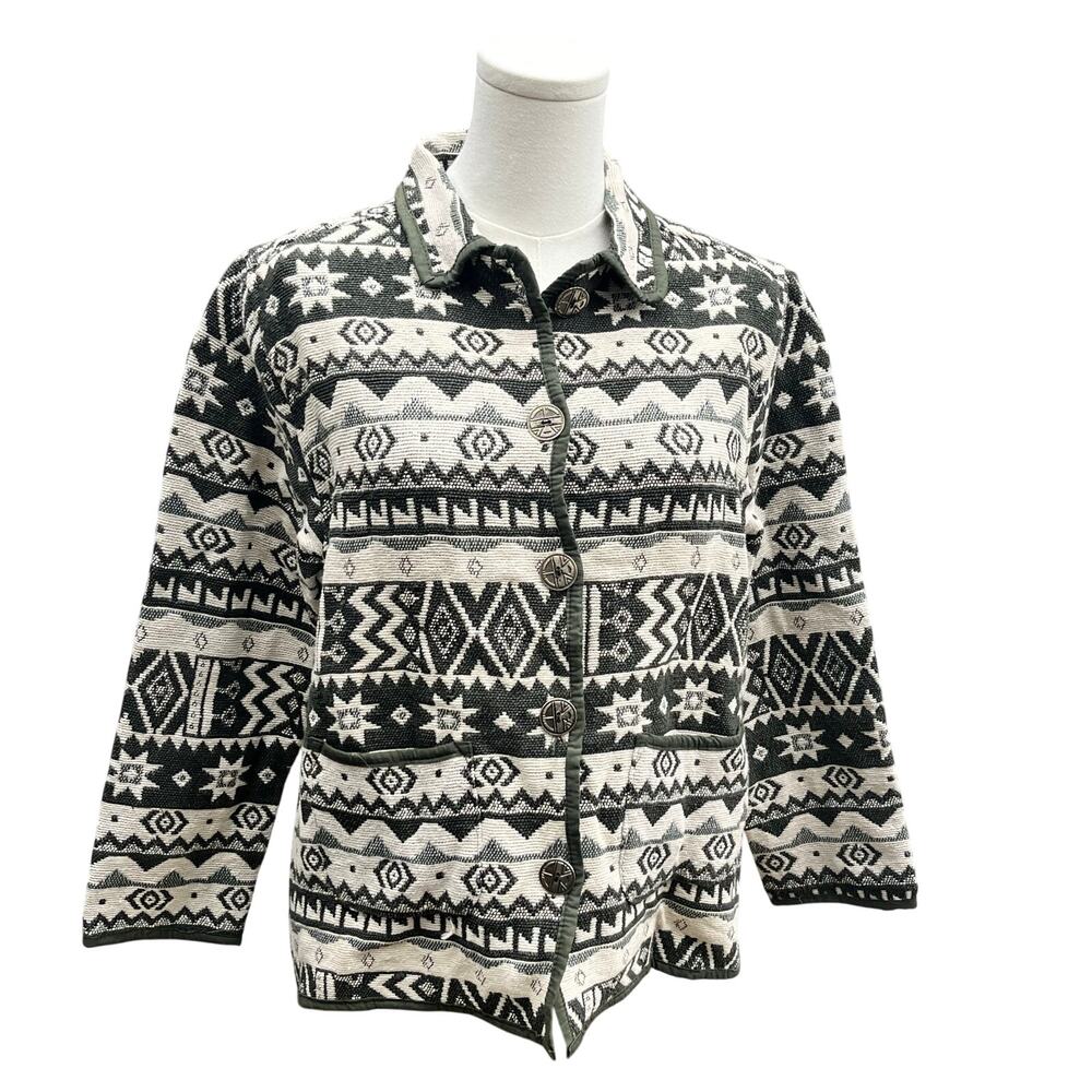 Jane Ashley womens Cotton Aztec southwestern tapestry jacket Metal buttons Sz PM
